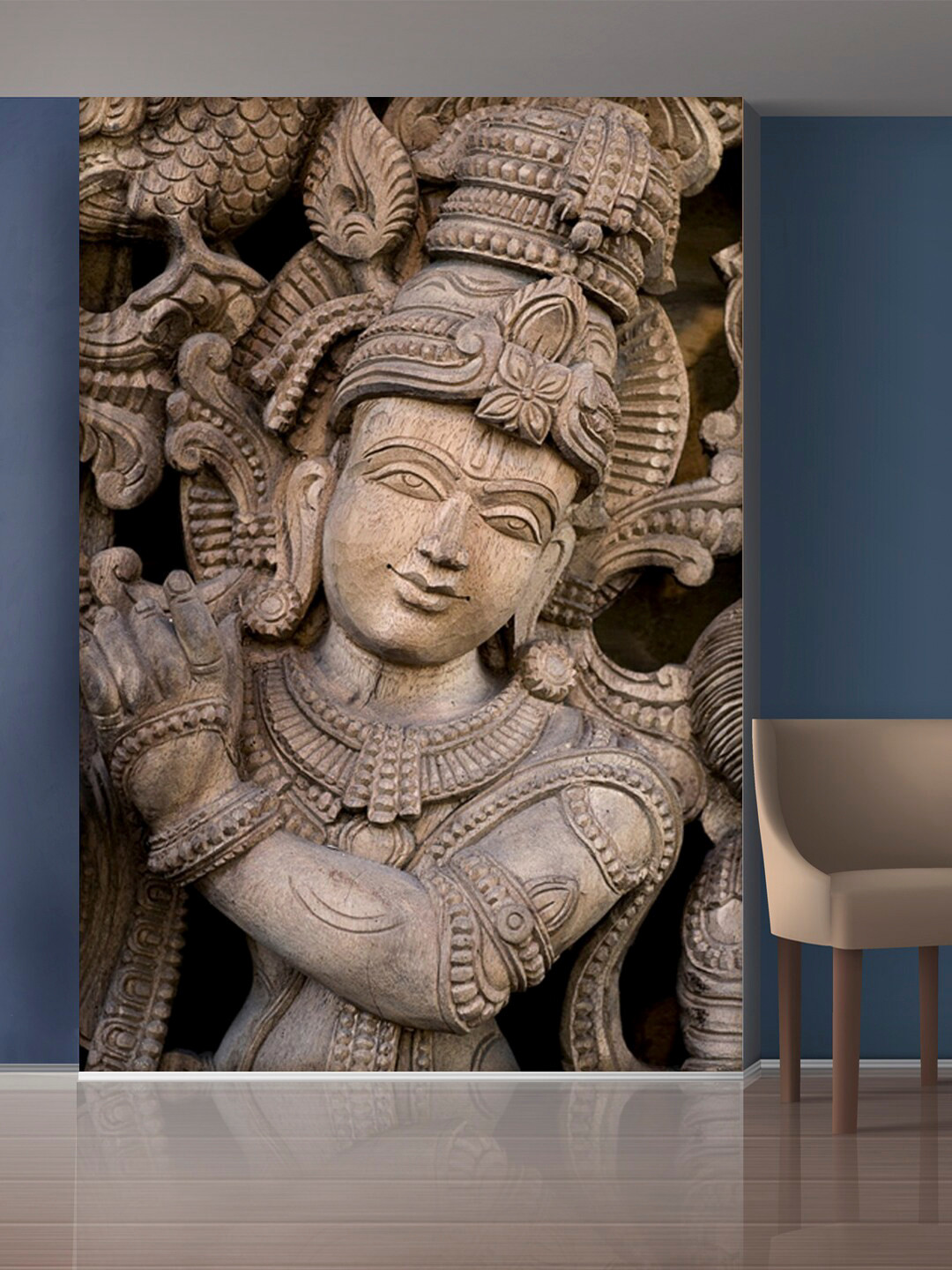 999Store Beige Smiling Face Statue Mural Wallpaper