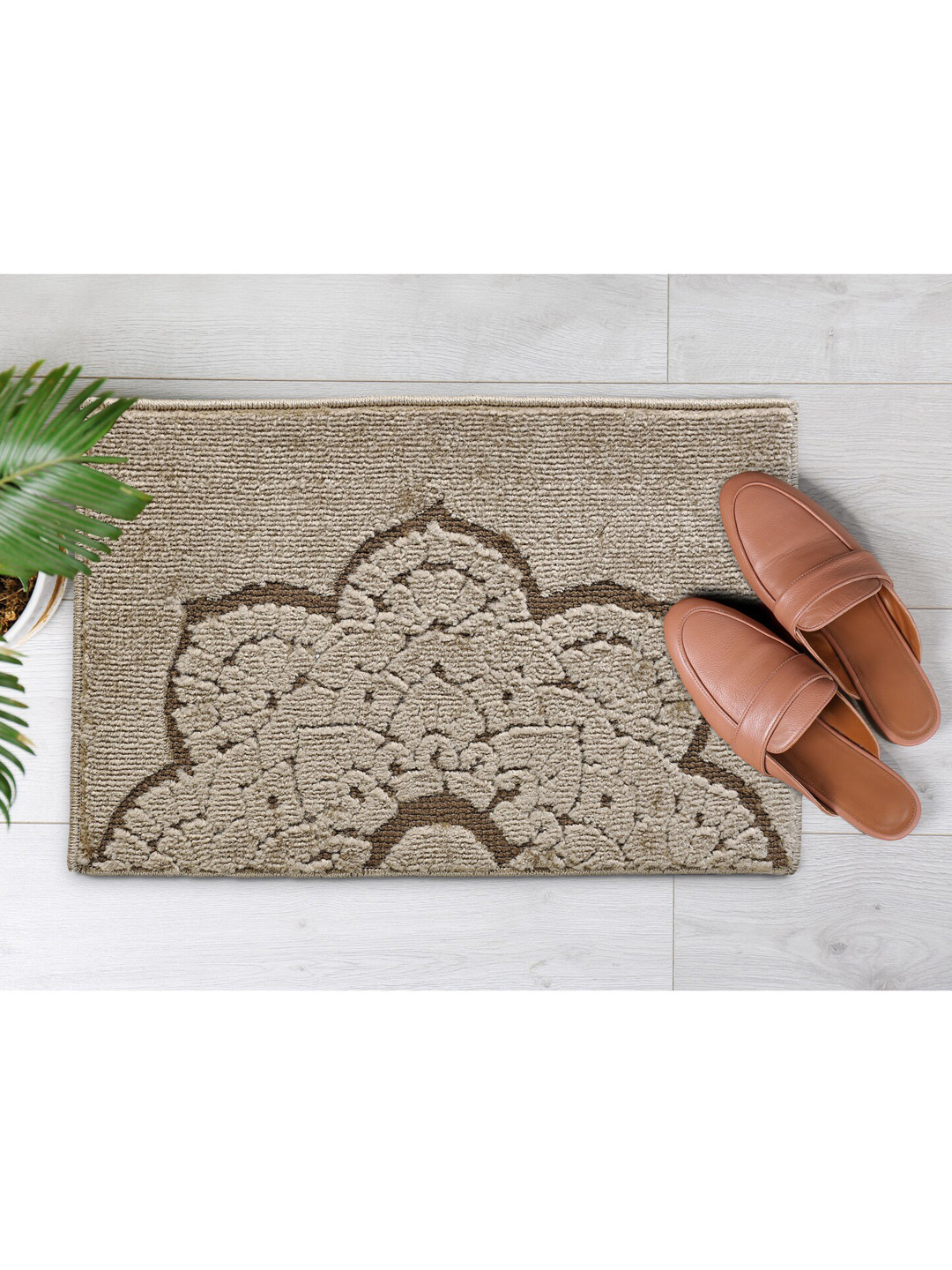 Saral Home Beige Printed Cotton Anti Slip Doormat