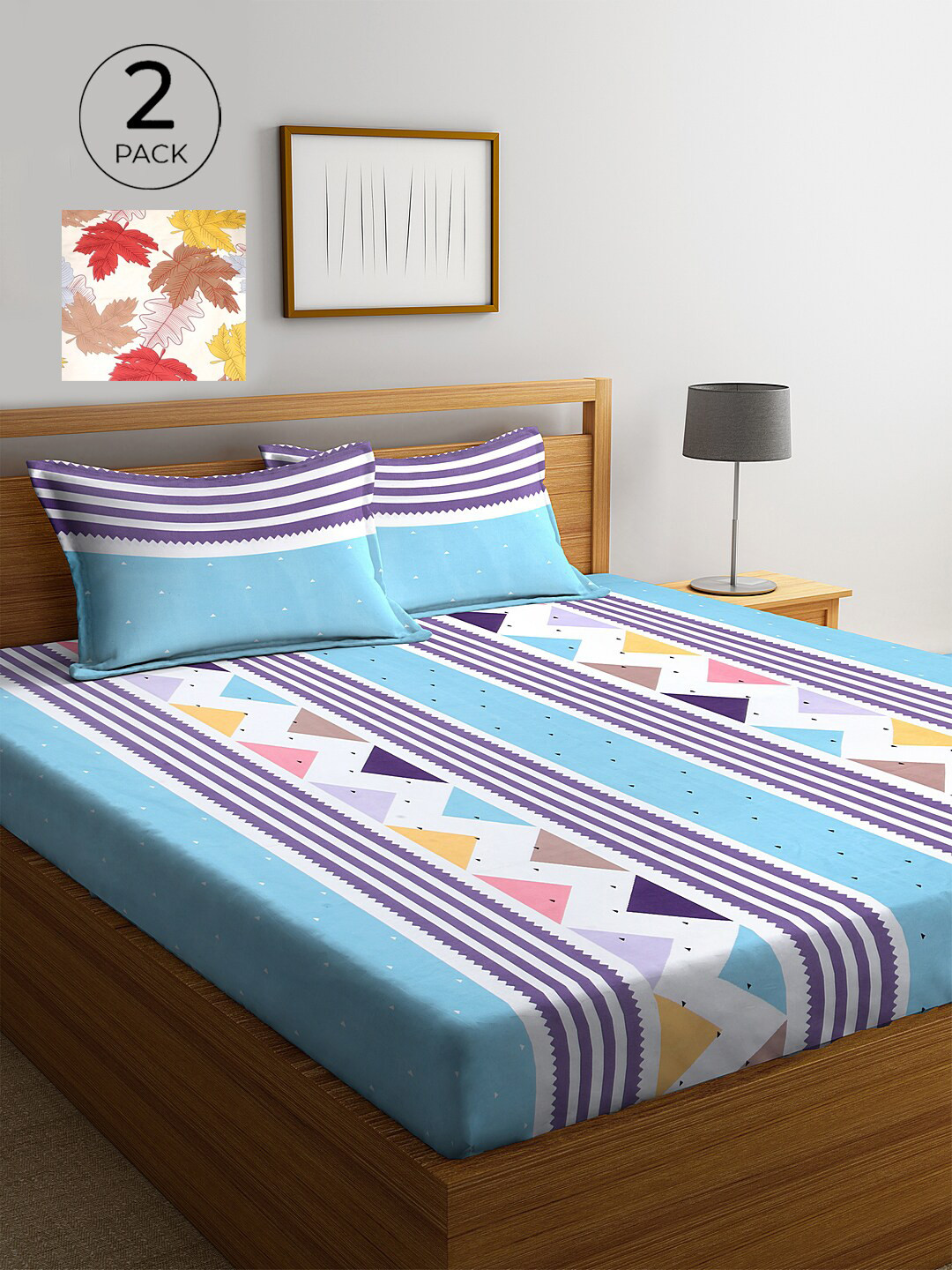 KLOTTHE Set of 2 Multi Geometric 300 TC King Bedsheet with 4 Pillow Covers