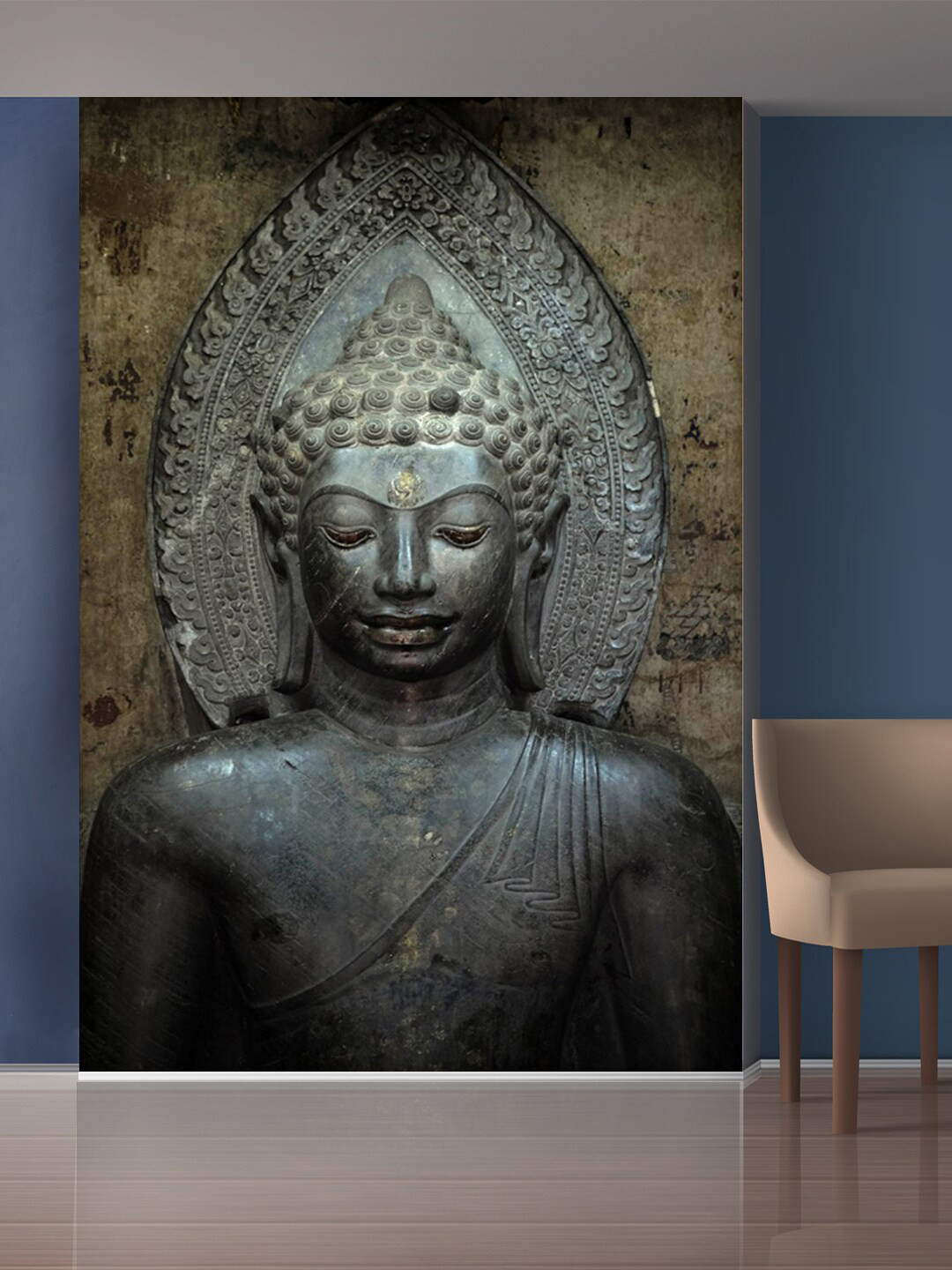 999Store Black & Teal Blue Buddha Mural Wallpaper