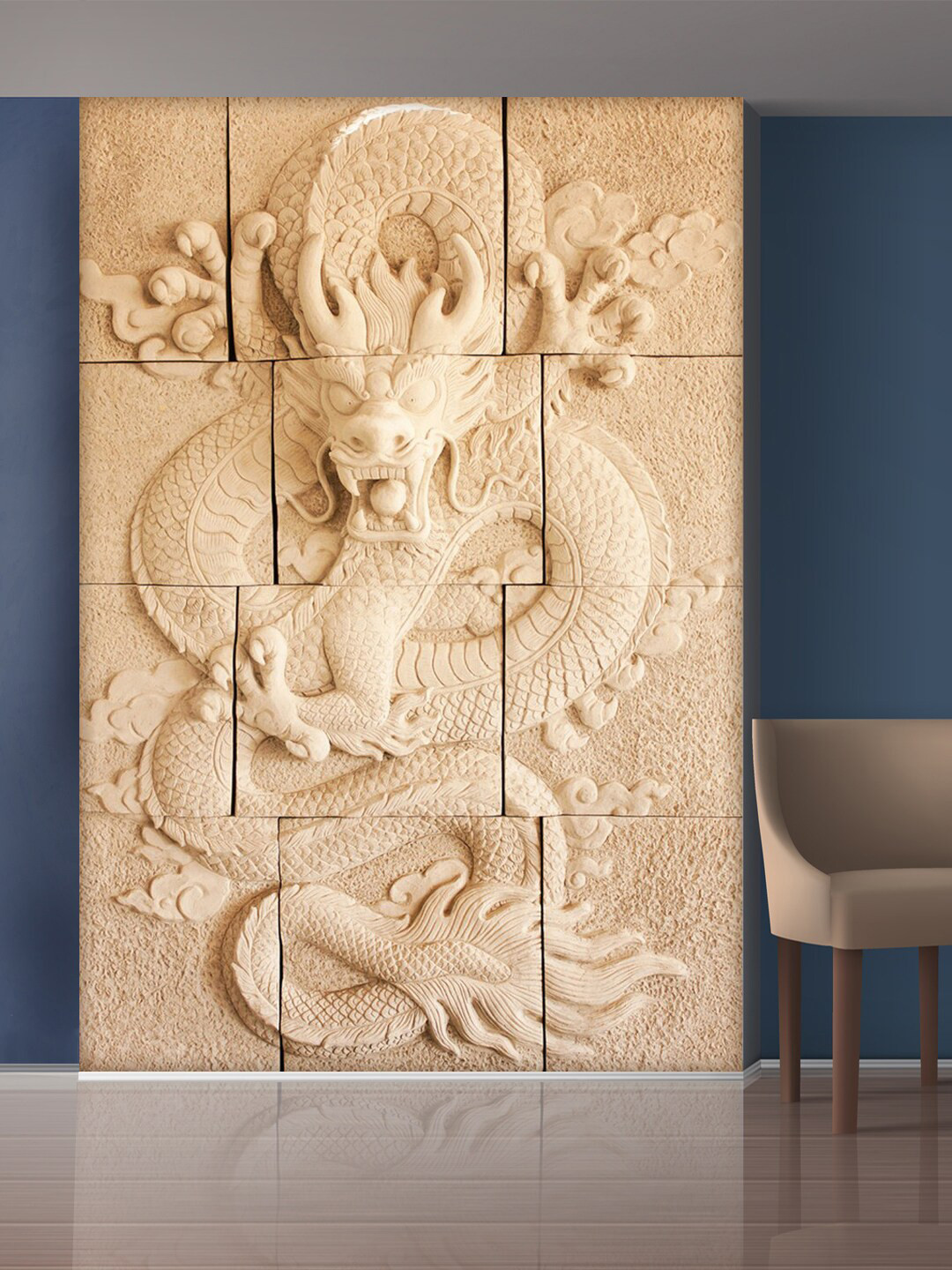 999Store White Angry Dragon Mural Wall Sticker
