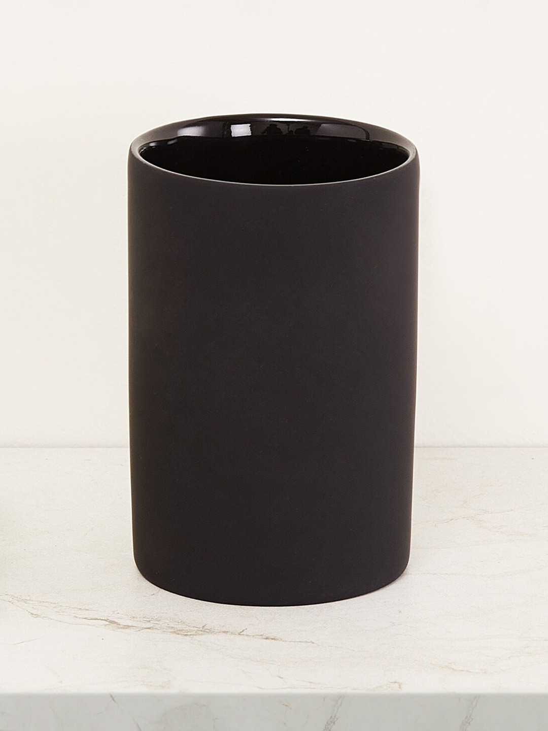 Home Centre Black Solid Ceramic Glossy Toothbrush Holder