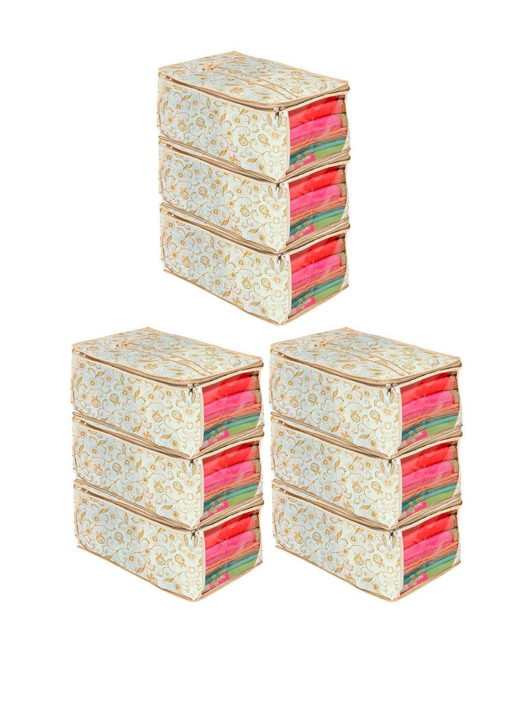 Kuber Industries Set of 9 Printed Non-Woven Fabric Extra Large Saree Cover