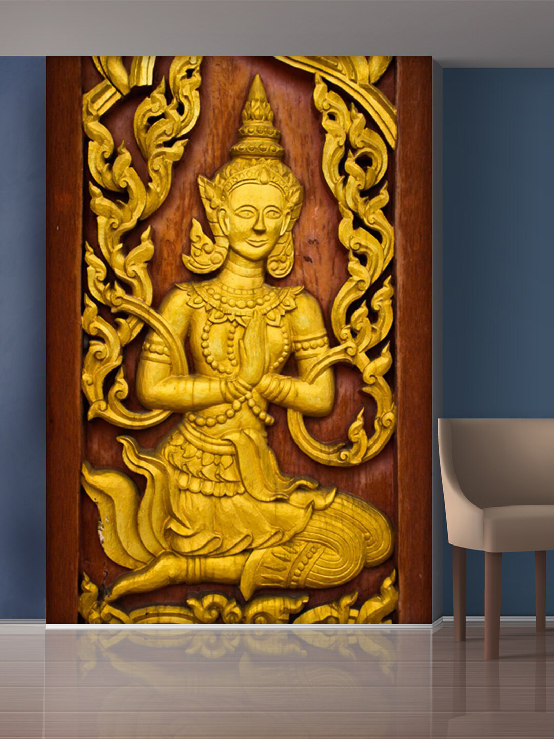 999Store Gold-Toned & Brown Praying Hands Statue Mural Wallpaper