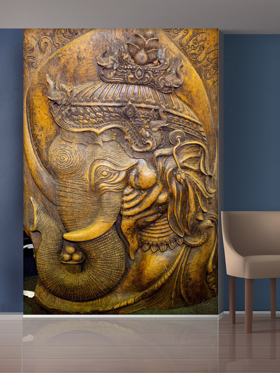 999Store Gold-Toned Lord Ganesha Mural Self-Adhesive Wallpaper