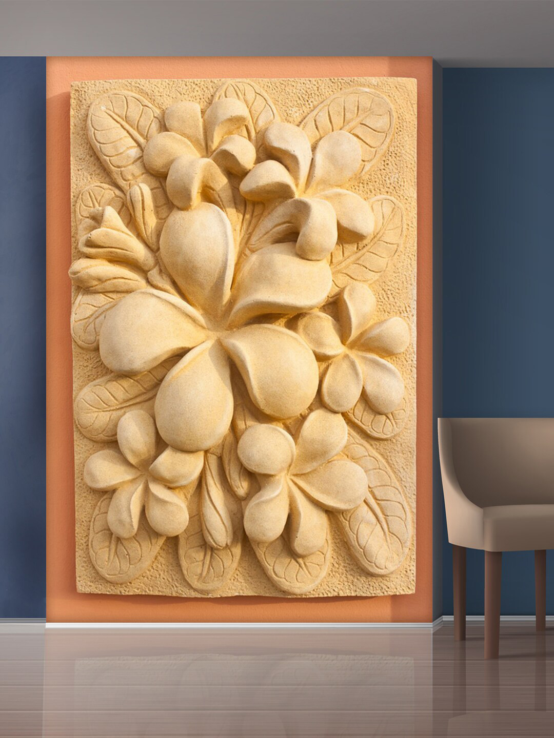 999Store Beige Flowers and Leaves Mural Wallpaper