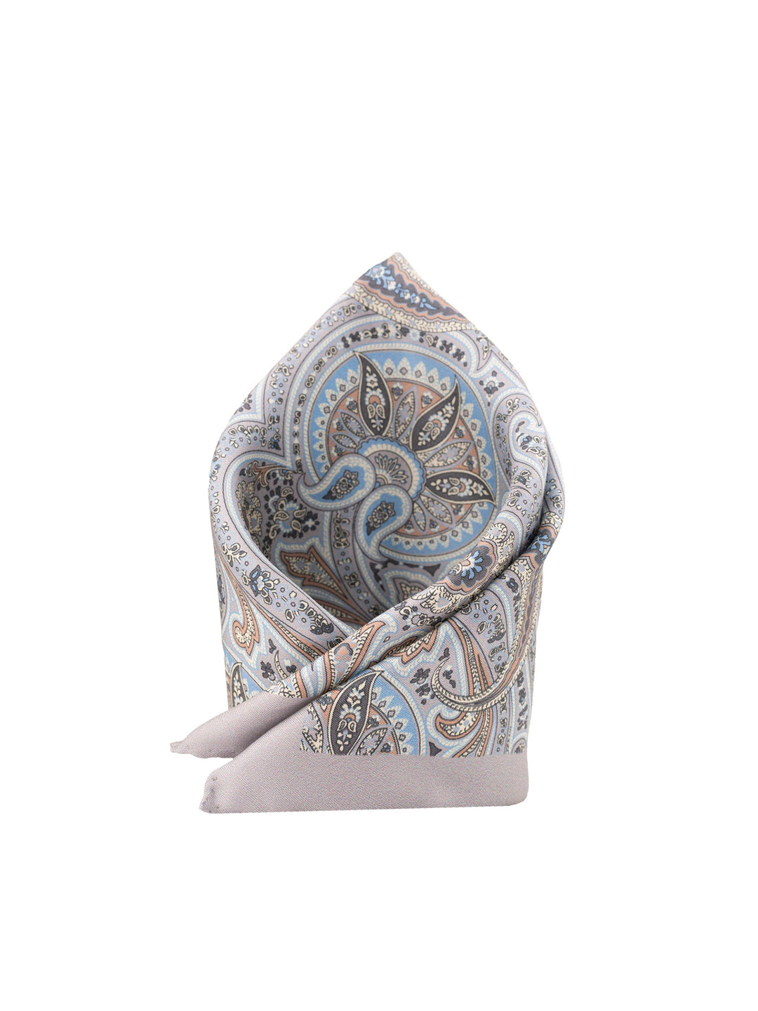 The Tie Hub Men Grey & Pink Printed Silk Pocket Square