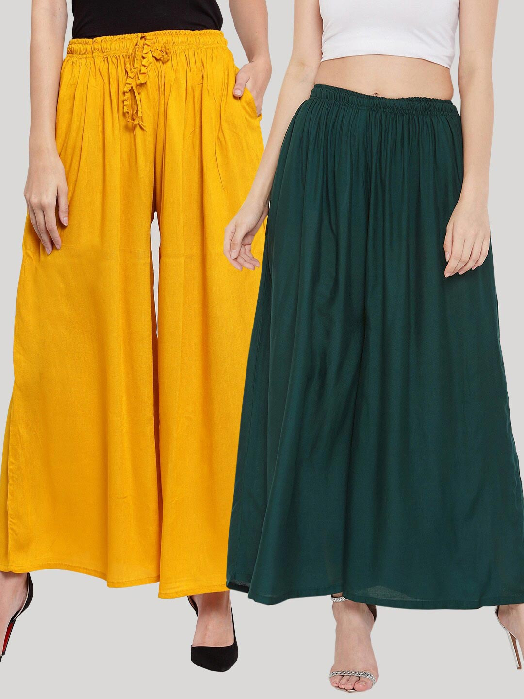 Clora Creation Women Mustard & Green Set of 2 Ethnic Palazzos