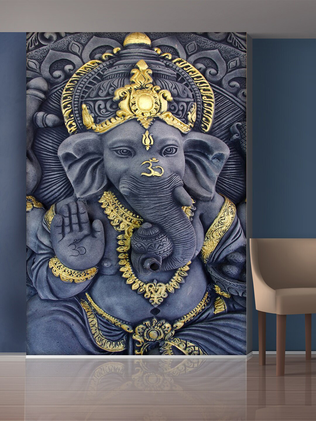 999Store Grey & Gold-Toned Lord Ganesha Mural Wall Sticker
