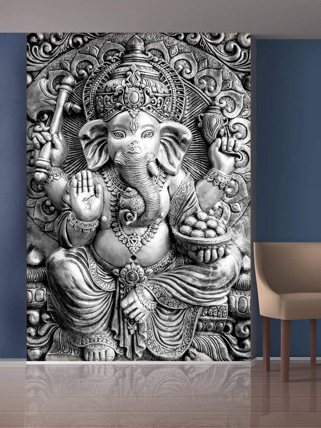 999Store Silver-Toned Lord Ganesha Mural Wall Stickers