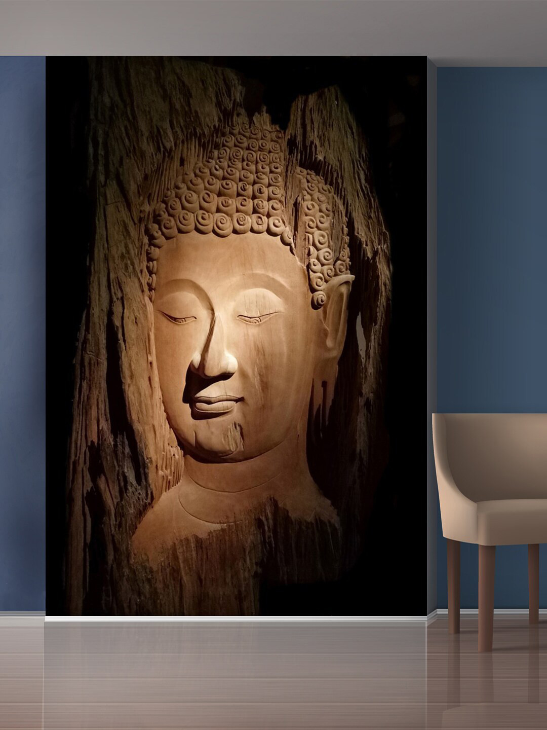 999Store Brown Meditating Buddha Face Mural Self-Adhesive Wallpaper