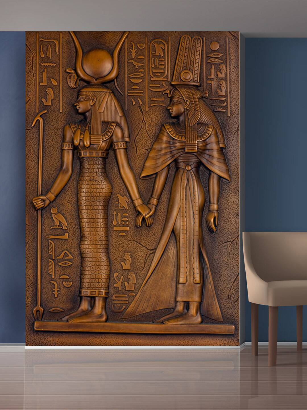 999Store Gold-Toned Egypt King & Queen Mural Wall Stickers