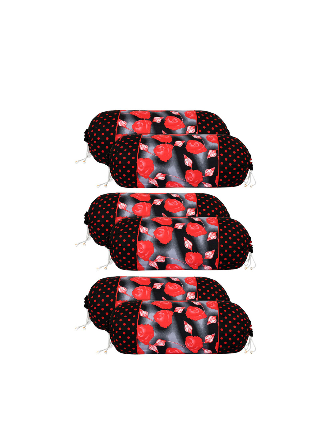 Kuber Industries Set Of 6 Black & Red Floral Cotton Bolster Covers