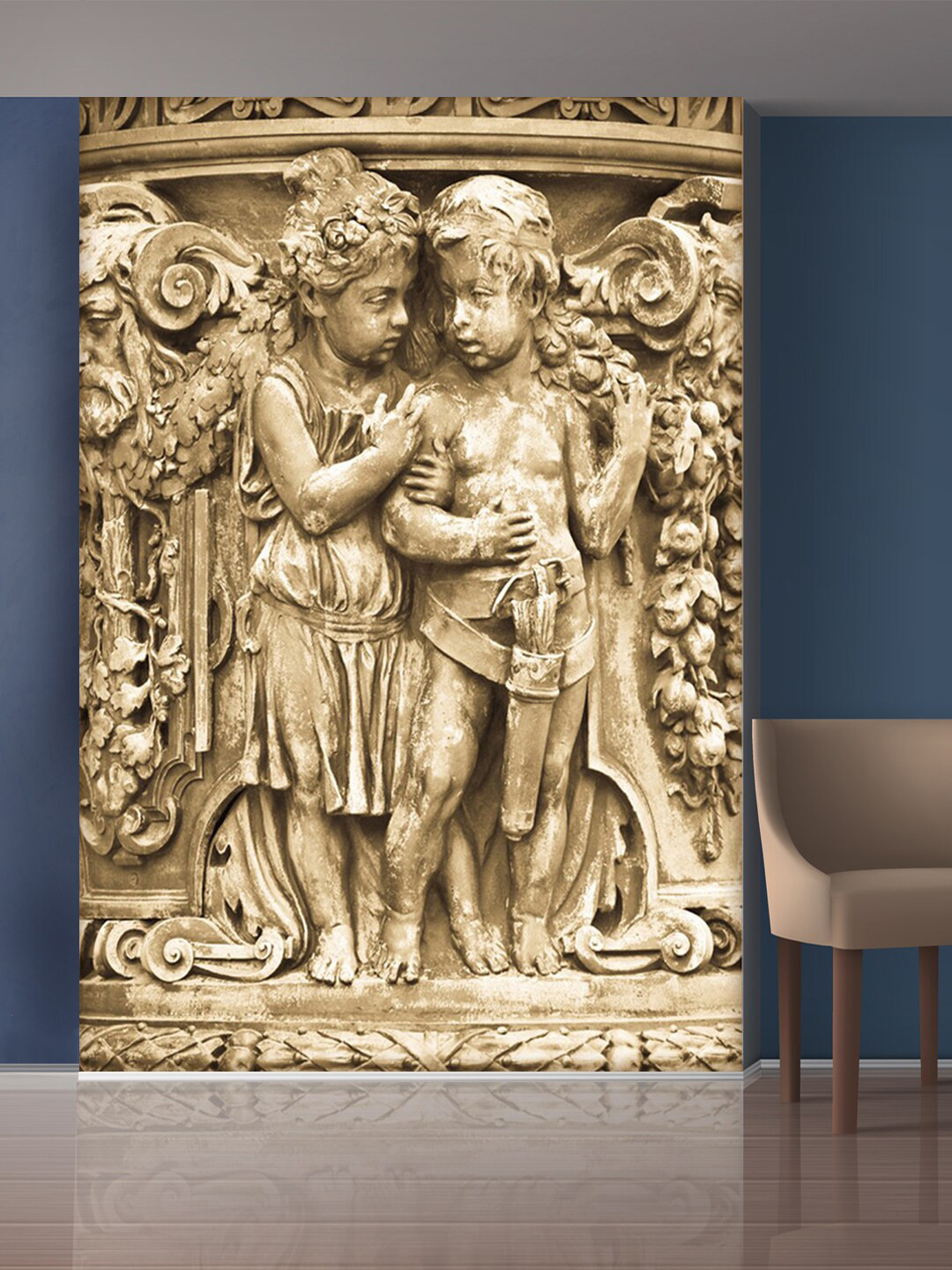 999Store White Self-Adhesive 3X5 Feet Leaves Girl and boy Mural Wallpaper