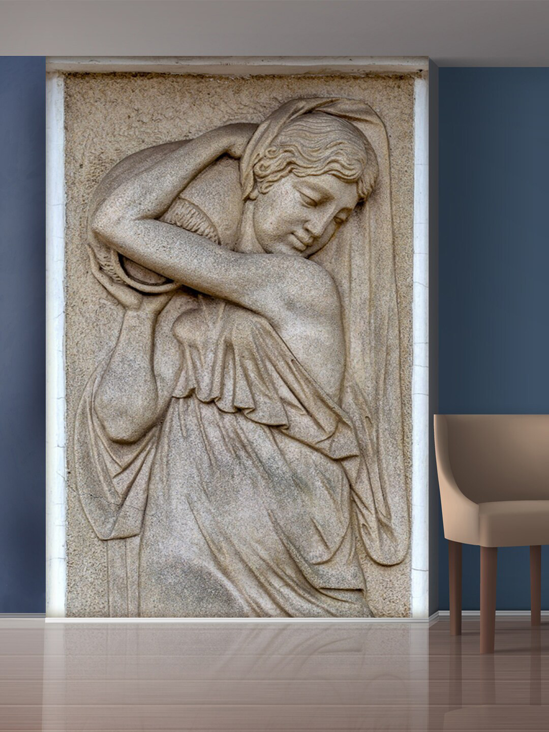 999Store Beige & Grey Standing Lady With Pot Mural Wallpaper