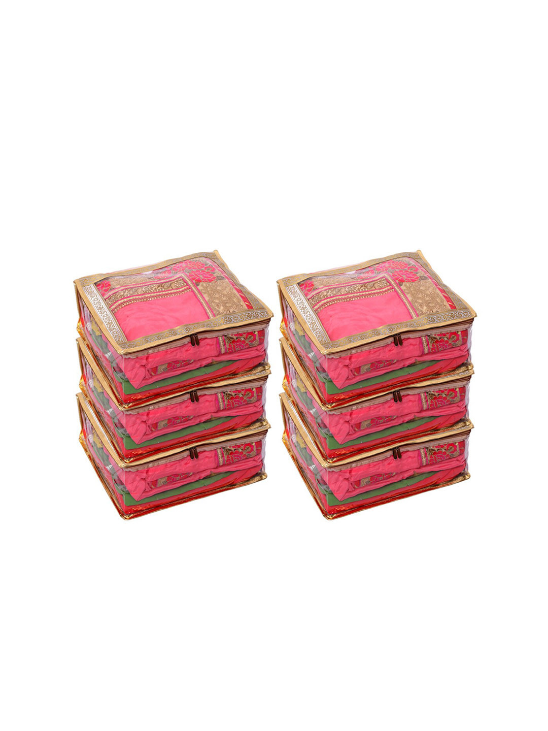 Kuber Industries Set Of 6 Gold-Toned & Transparent Dot Printed Saree Organisers