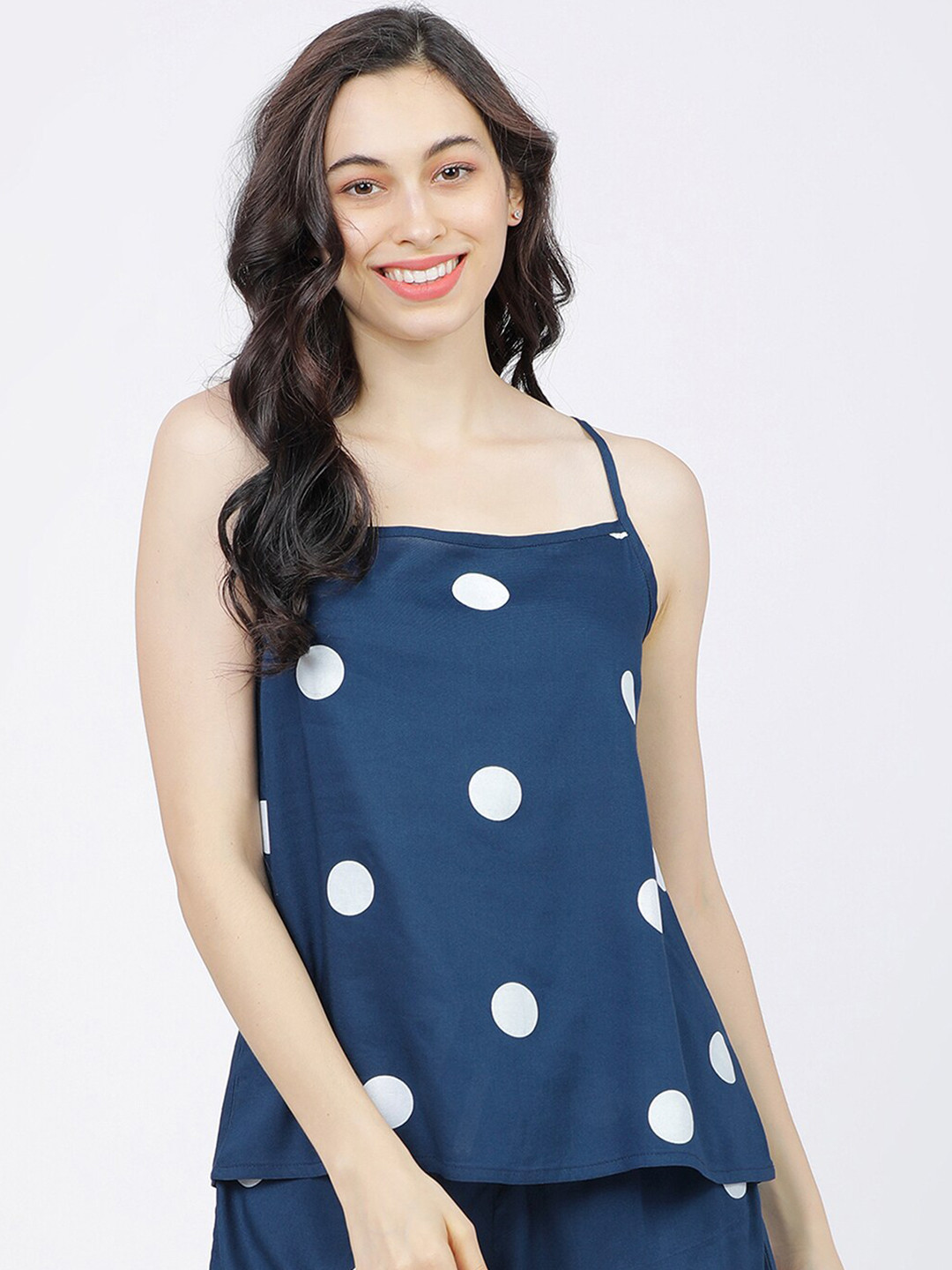 Tokyo Talkies Teal Blue & White Polka Dot Print Lounge Camisole Top