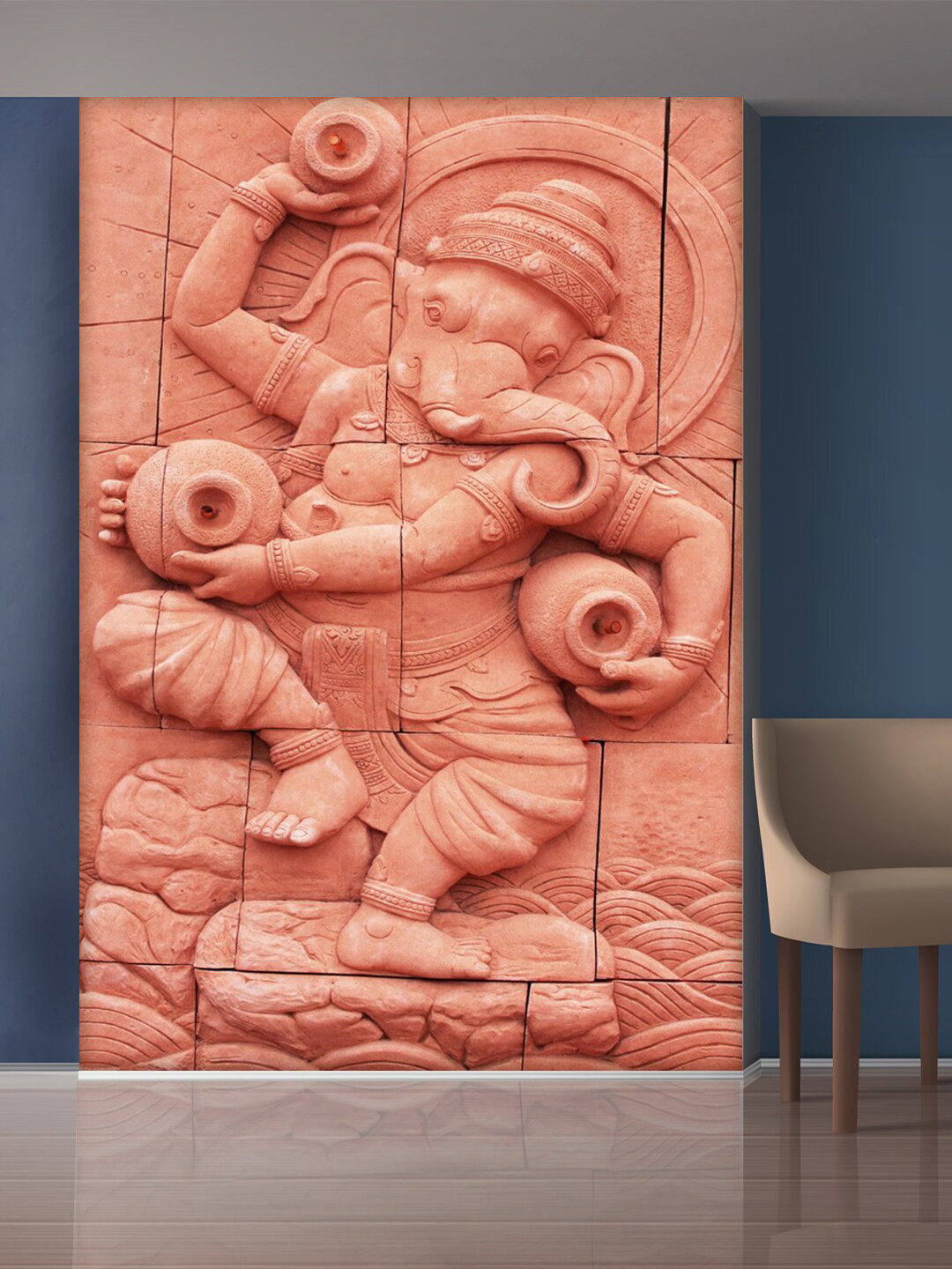 999Store Red Dancing Lord Ganesha Mural Wallpaper