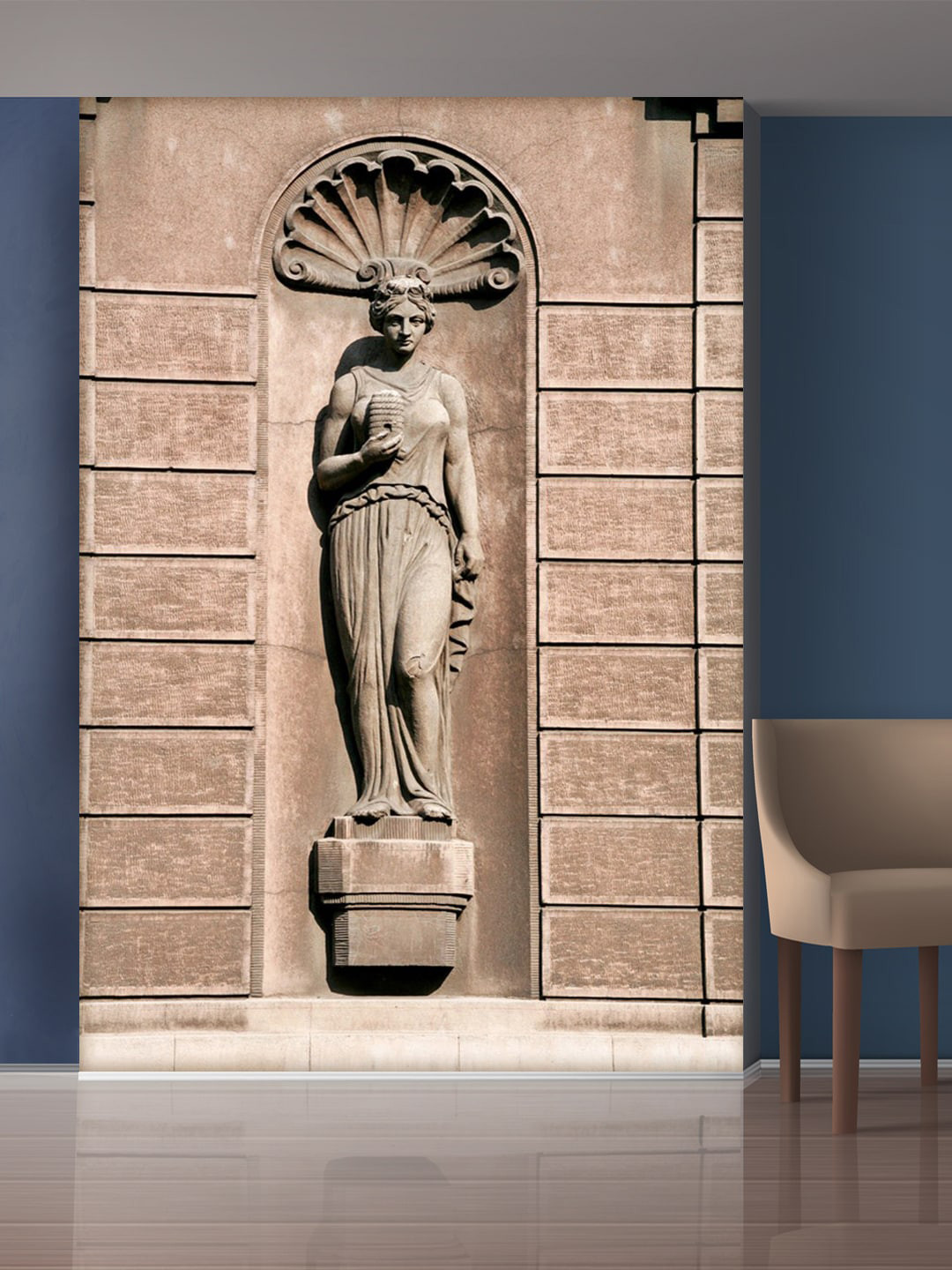 999Store Pink & Brown Bricks & Standing Lady Statue Mural Wall Stickers