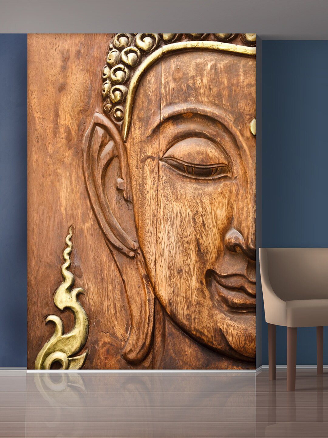 999Store Gold-Toned & Brown Half Buddha Face Mural Wall Stickers