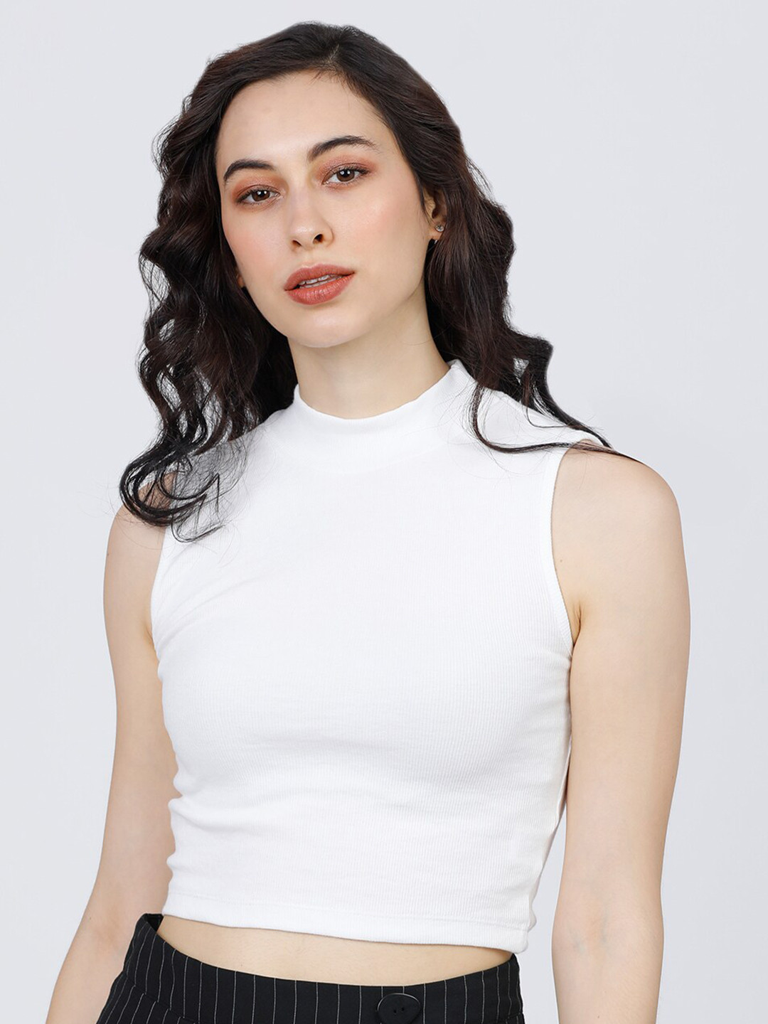 Tokyo Talkies Women White High Neck T-shirt