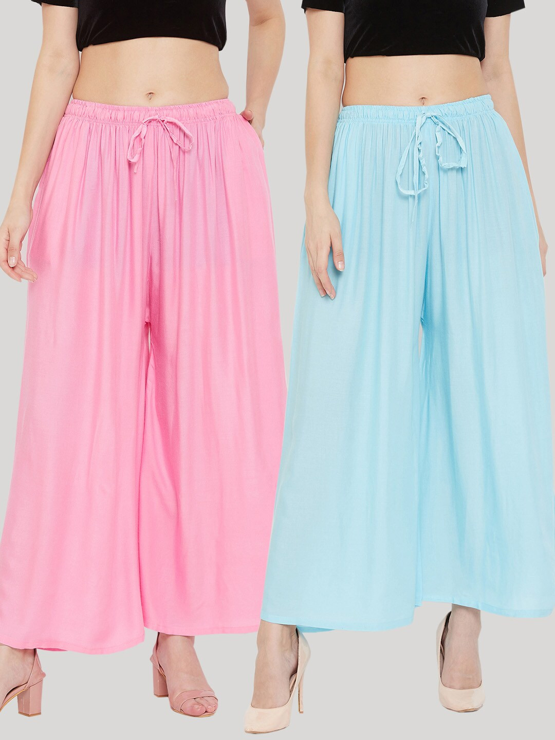 Clora Creation Women Pink & Turquoise Blue 2 Knitted Ethnic Palazzos