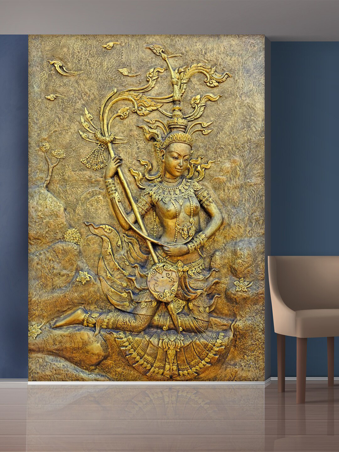999Store Gold-Toned Lady Playing The Sitar Mural Wall Stickers