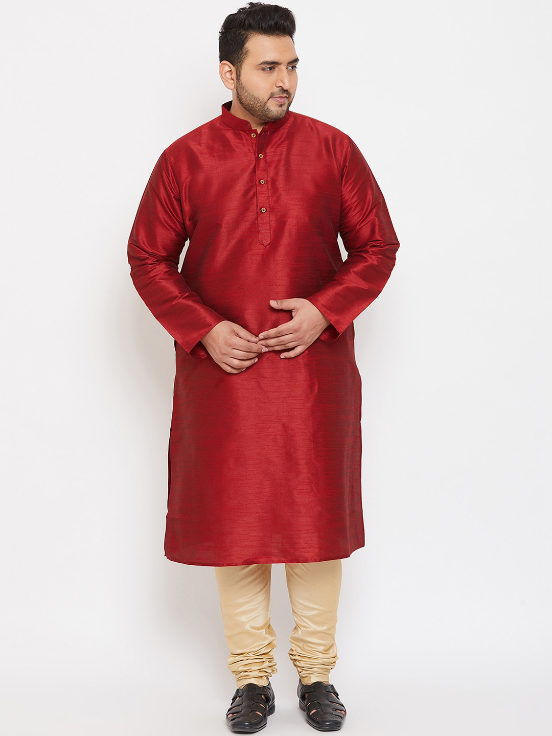 VASTRAMAY Men Maroon & Beige Ethnic Kurta with Pyjamas