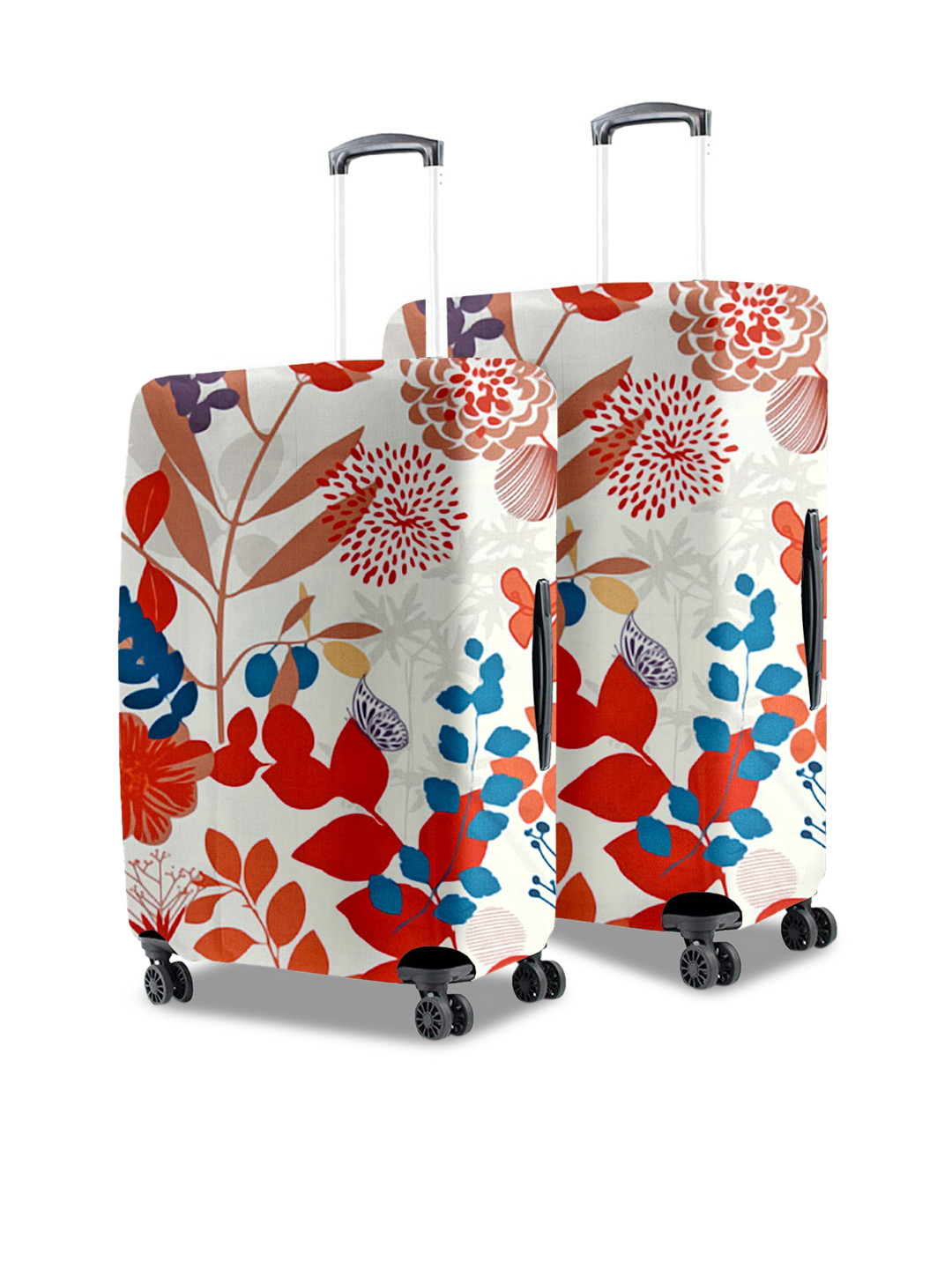 Cortina Set Of 2 White & Red Printed Protective Luggage Cover