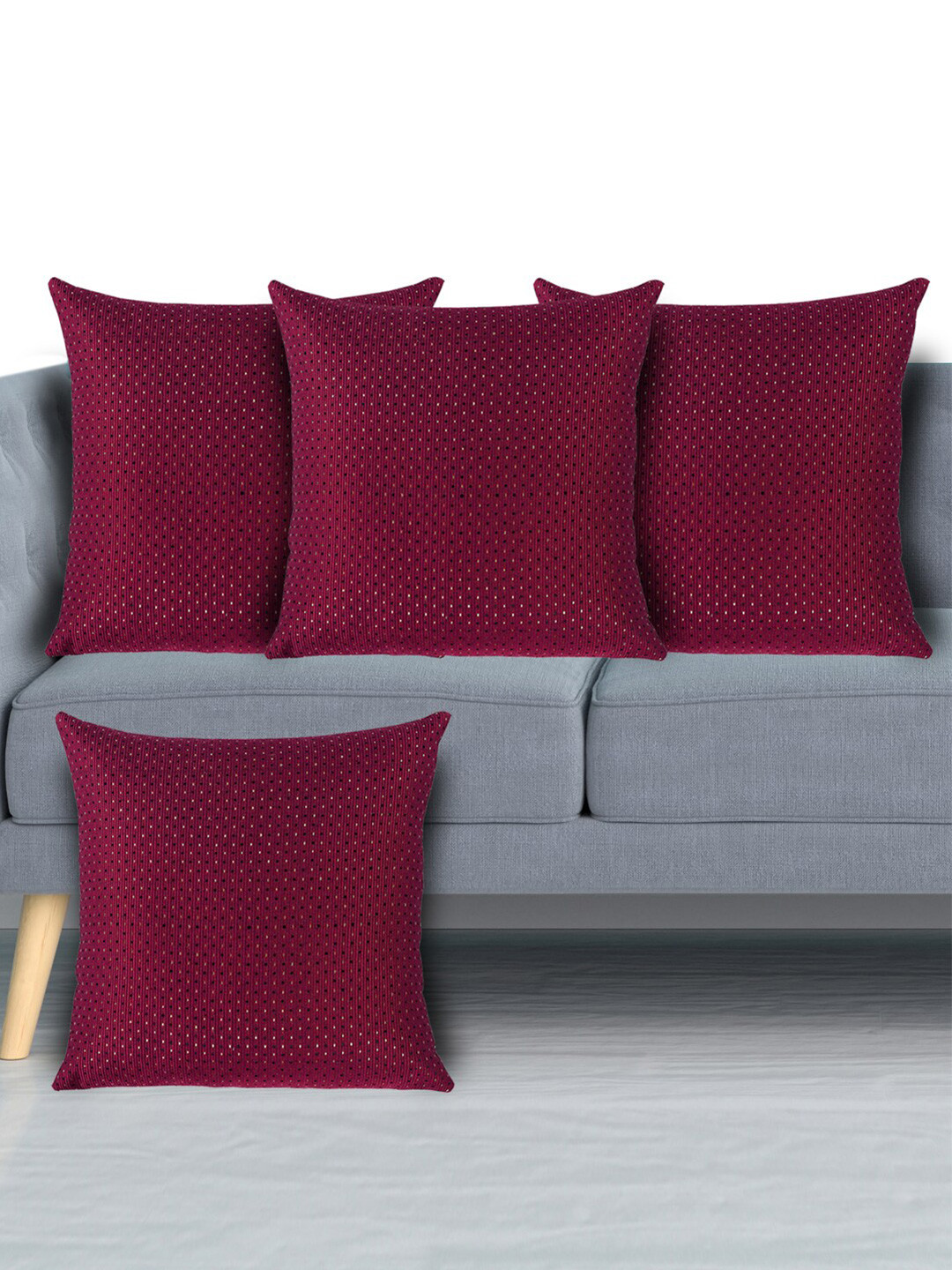 Kuber Industries Set Of 4 Maroon & Black Geometric Velvet Square Cushion Covers
