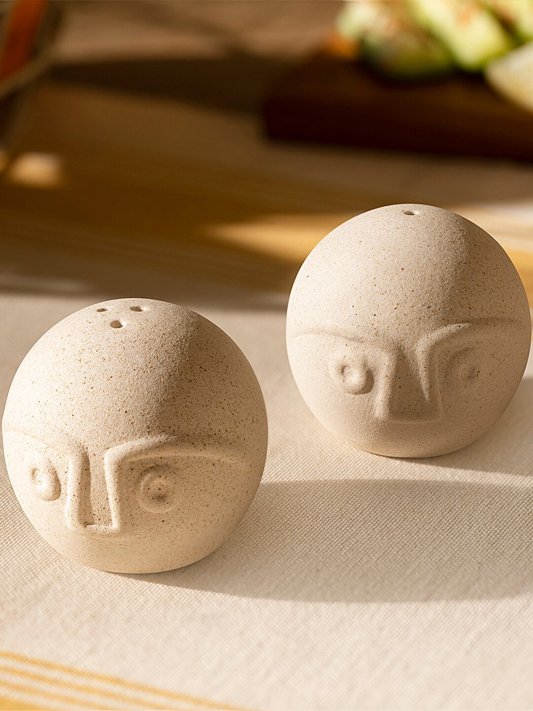 ellementry Set Of 2 Cream-Coloured Boi & Gul Ceramic Salt & Pepper Shakers