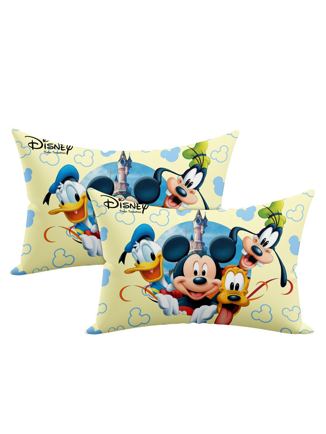 Kuber Industries Cream Cartoon Characters Cotton Stain-Resistant Set of 2 Medium Fibre Baby Pillow-30.8 x 45.72 cm