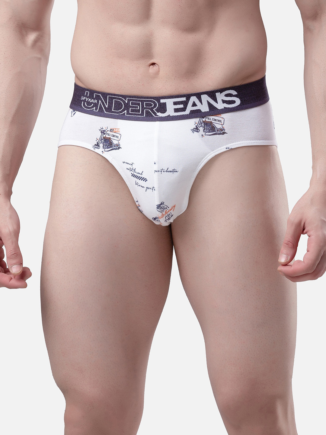 UnderJeans by Spykar Men White & Black Printed Cotton Briefs UJMBRPBS027