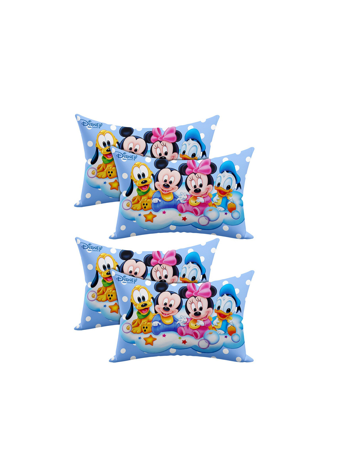 Kuber Industries Blue Cartoon Characters Cotton Stain-Resistant Set of 4 Medium Fibre Baby Pillow-45 x 30 x 1 cm
