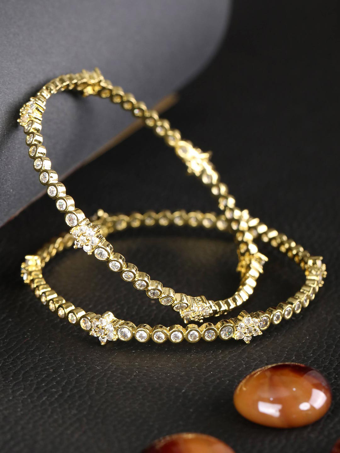 Priyaasi Set Of 2 Gold-Plated & White Stone-Studded Handcrafted Bangles