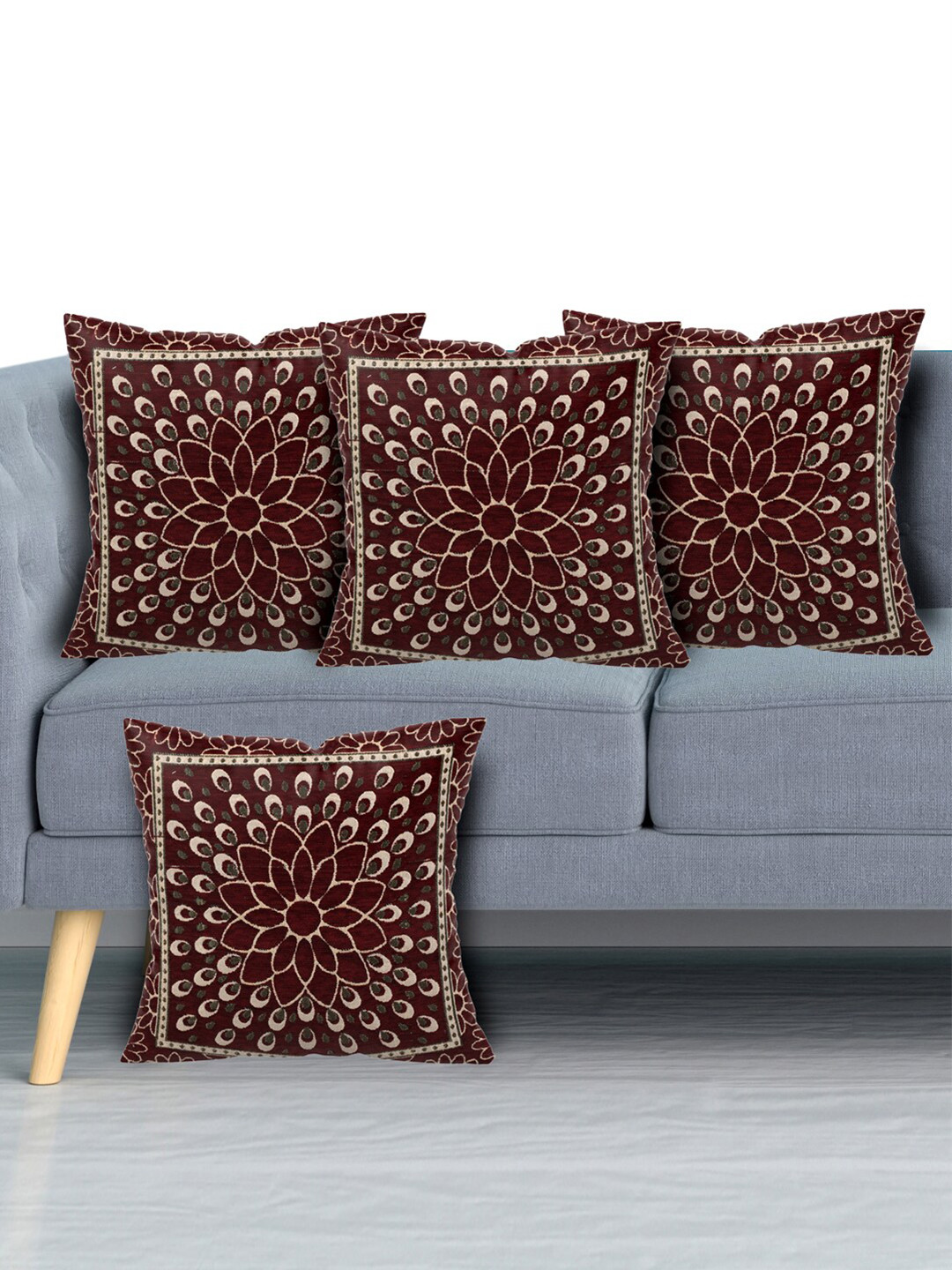 Kuber Industries Rangoli Design Polyester Silk Durable 4 Pcs Cushion Covers -16x16In