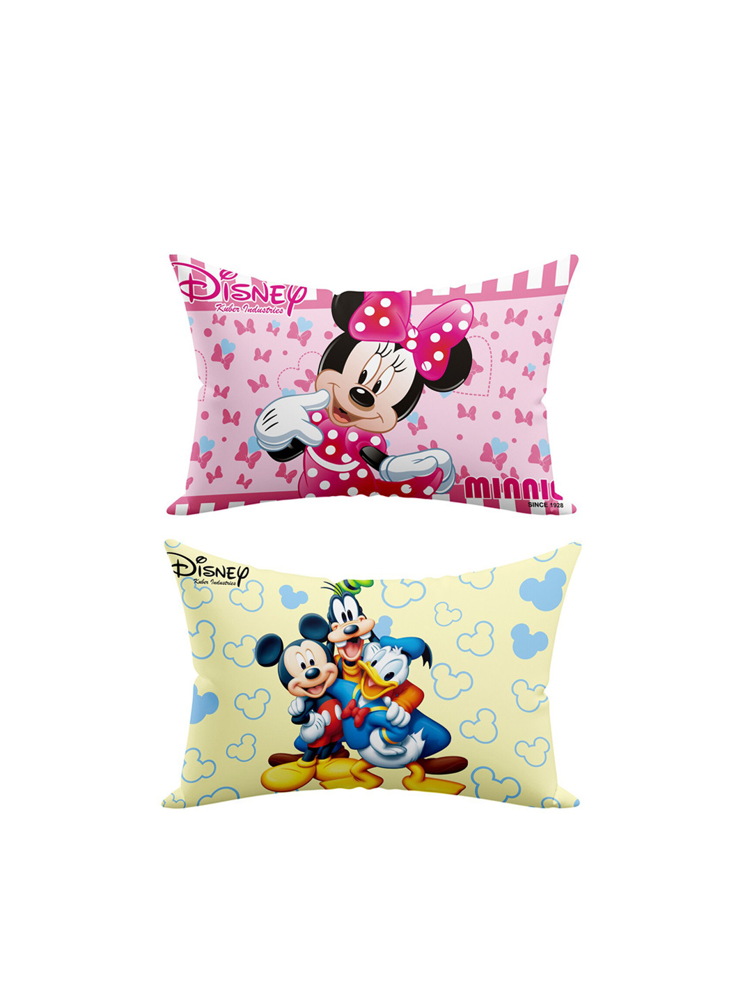Kuber Industries Pink Cartoon Characters Cotton Stain-Resistant Set of 2 Medium Fibre Baby Pillow-45 x 30 x 1 cm