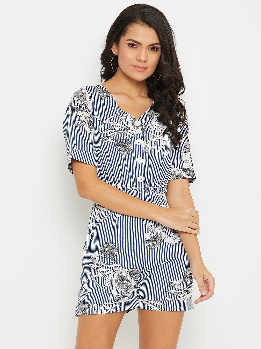 PANIT White & Blue Printed Jumpsuit