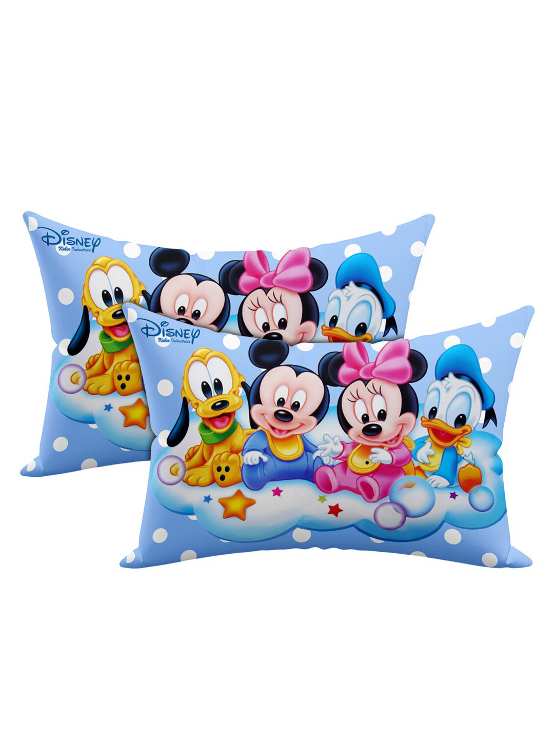 Kuber Industries Toddler Blue Cartoon Characters Cotton Stain-Resistant Set of 2 Medium Fibre Baby Pillow-45 x 30 x 10 cm
