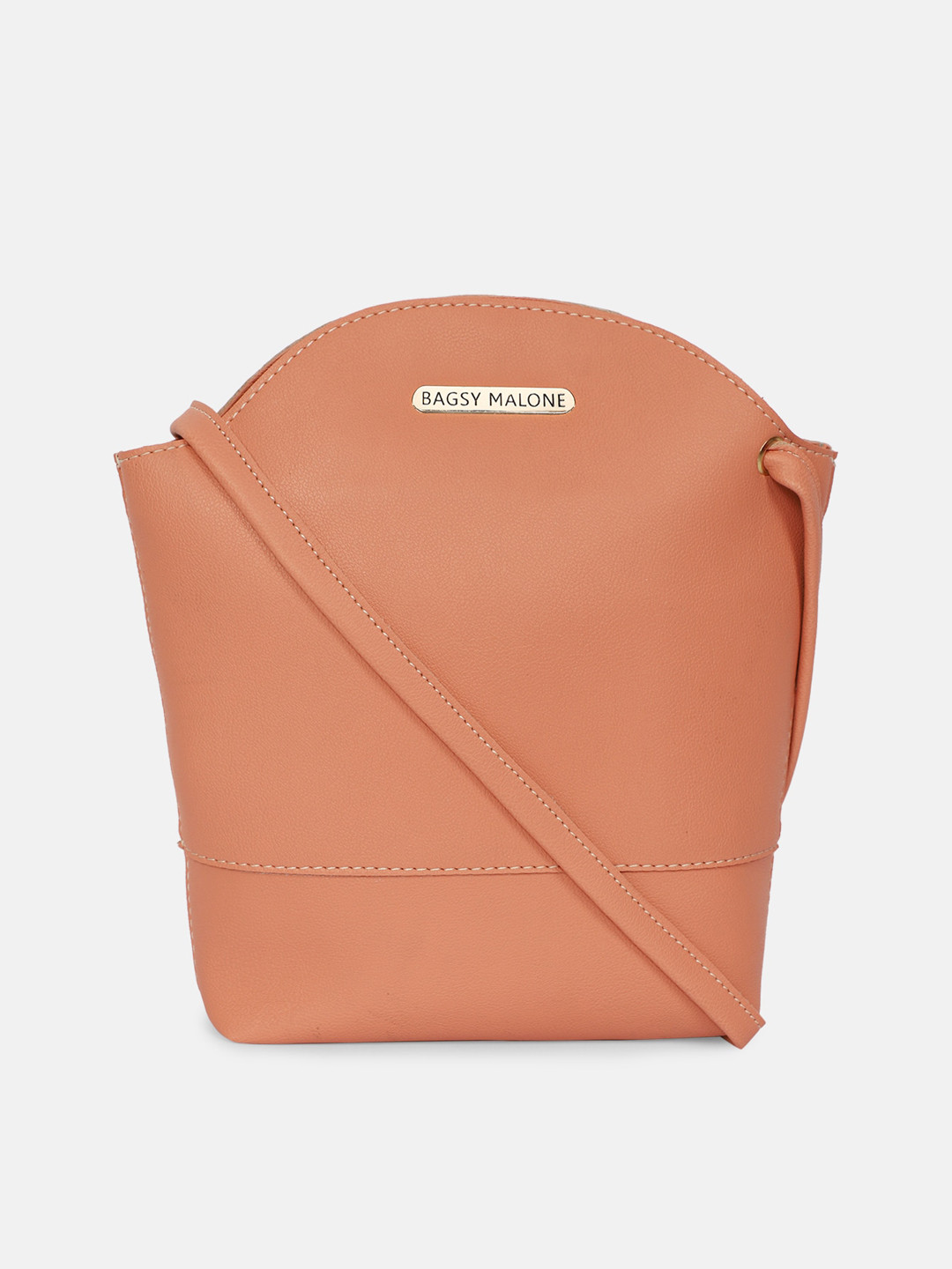 Bagsy Malone Peach-Coloured PU Structured Sling Bag