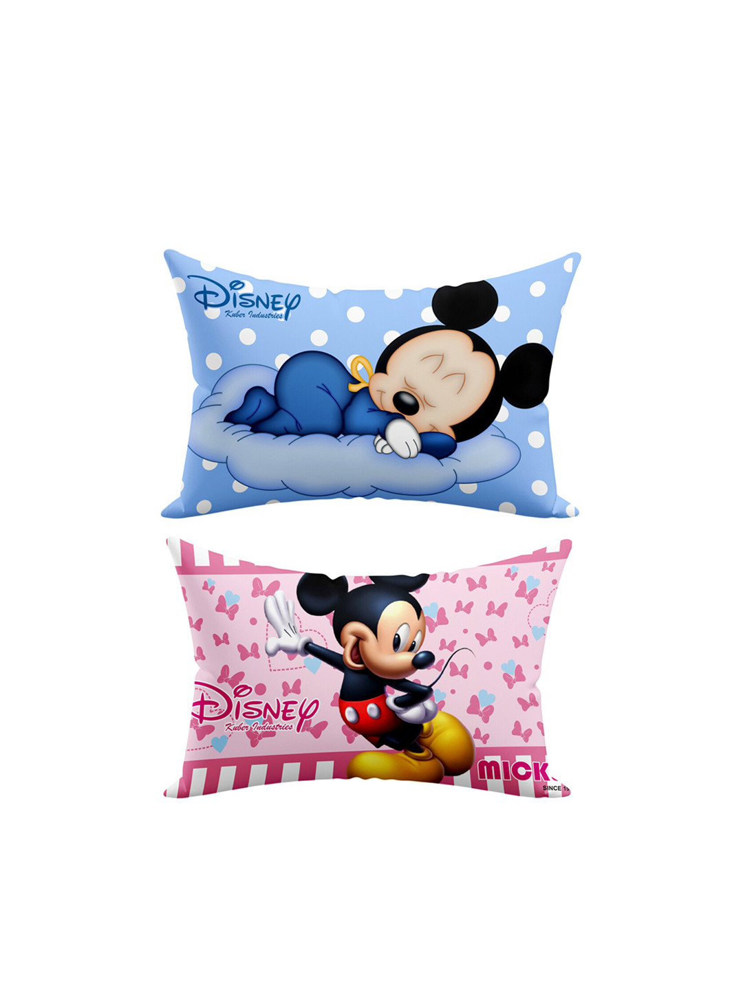 Kuber Industries Disney Blue Cartoon Characters Cotton Stain-Resistant Set of 2 Medium Fibre Baby Pillow-45.7 x 30.5 cm