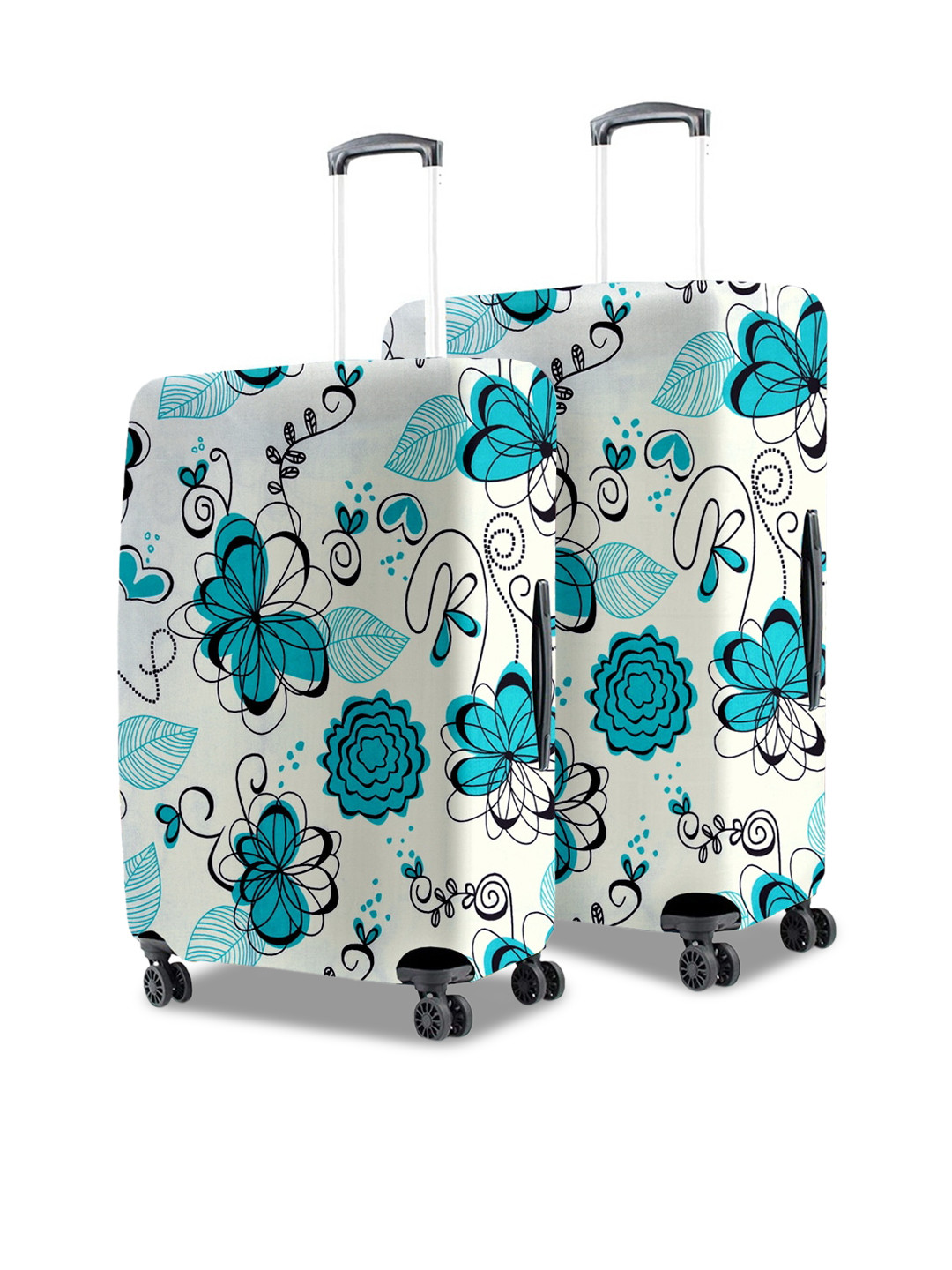 Cortina Set Of 2 White & Blue Printed Protective Luggage Cover