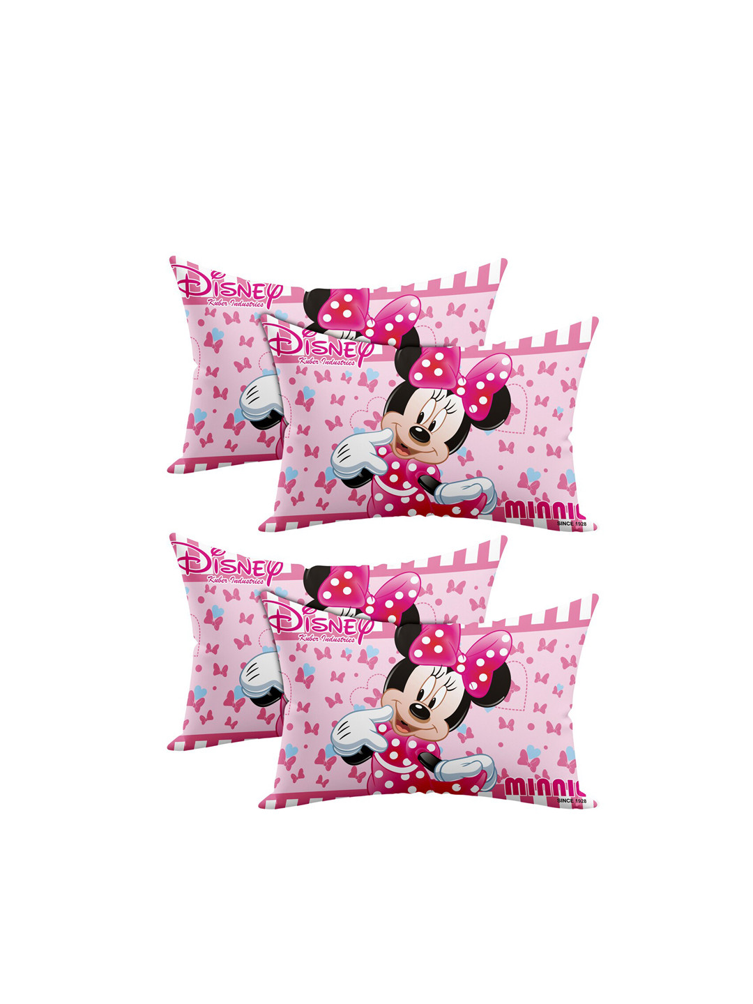 Kuber Industries Disney Pink Cartoon Characters Cotton Stain-Resistant Set of 4 Medium Fibre Baby Pillow-45 x 30 x 10 cm