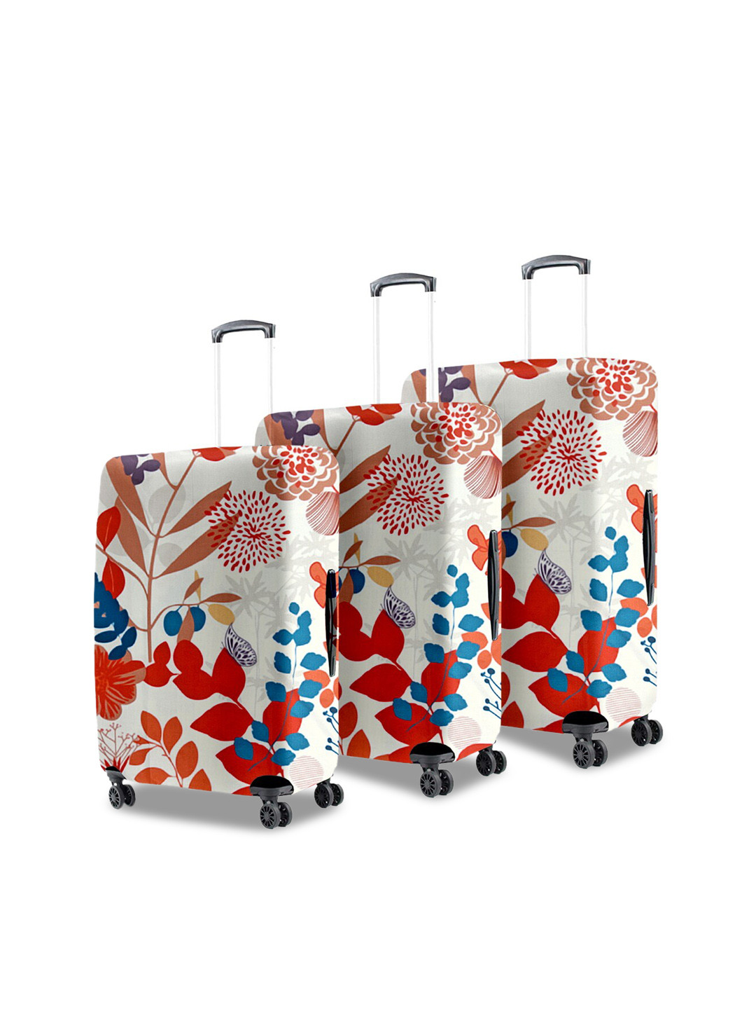 Cortina White & Orange Set Of 3 Printed Trolley Bag Cover
