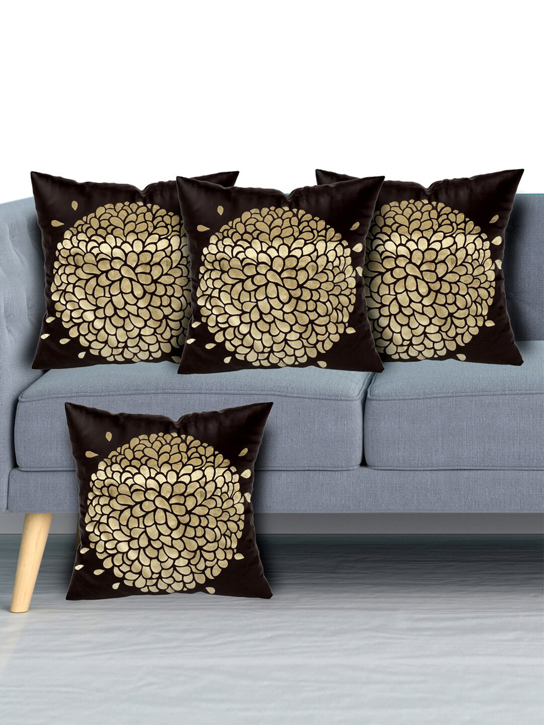 Kuber Industries Floral Velvet Durable 4 Pcs Embellished Cushion Covers - 15.7 x 15.7 In