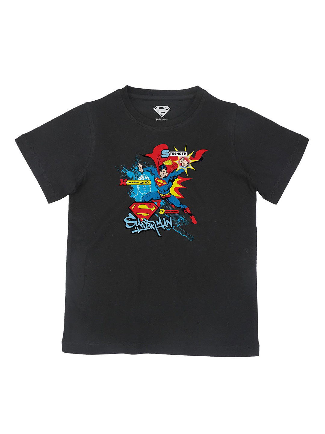 Superman Boys Black Superman Printed Cotton Pure Cotton T-shirt