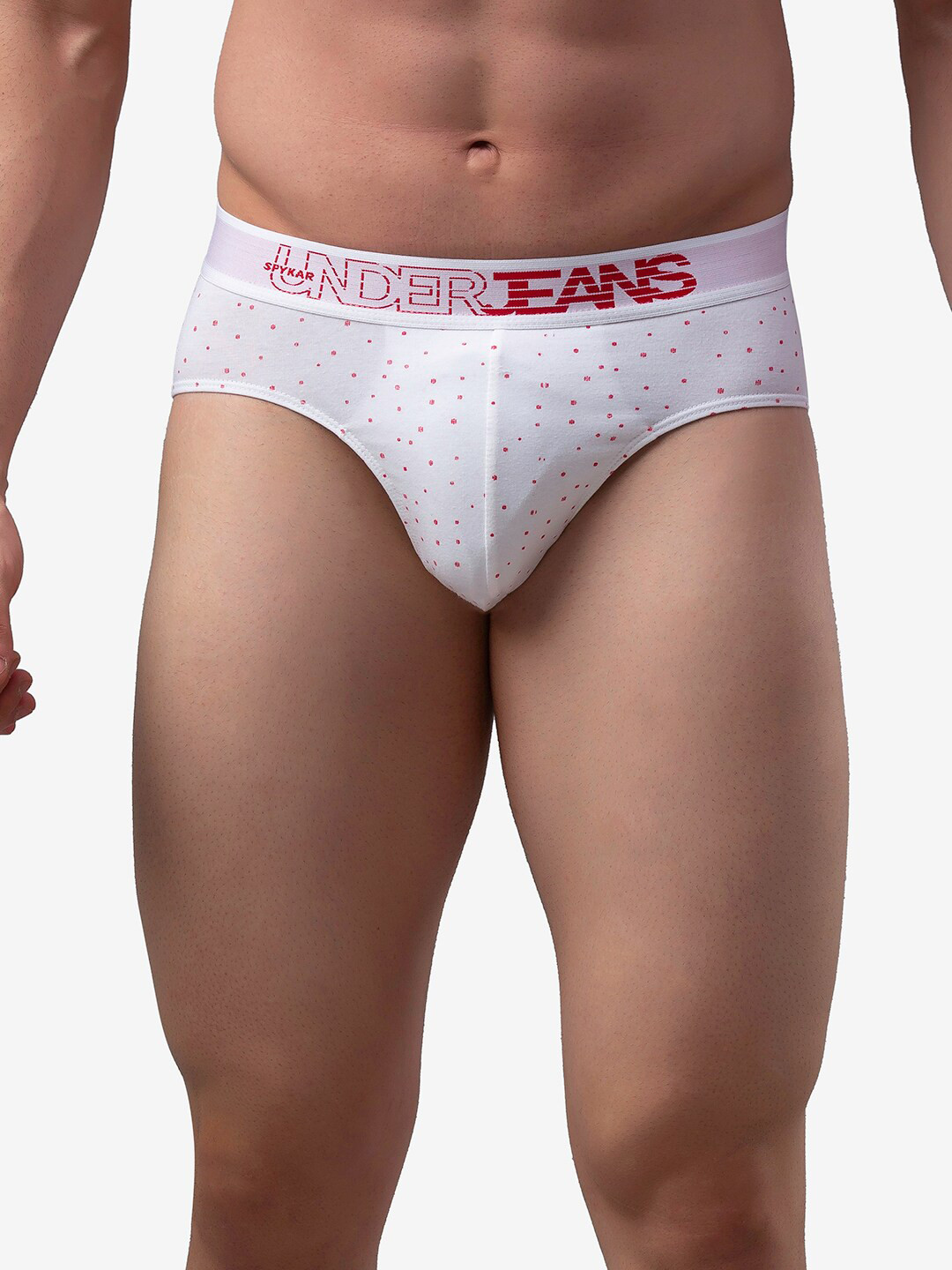 UnderJeans by Spykar Men White & Red Printed Basic Briefs PBS033