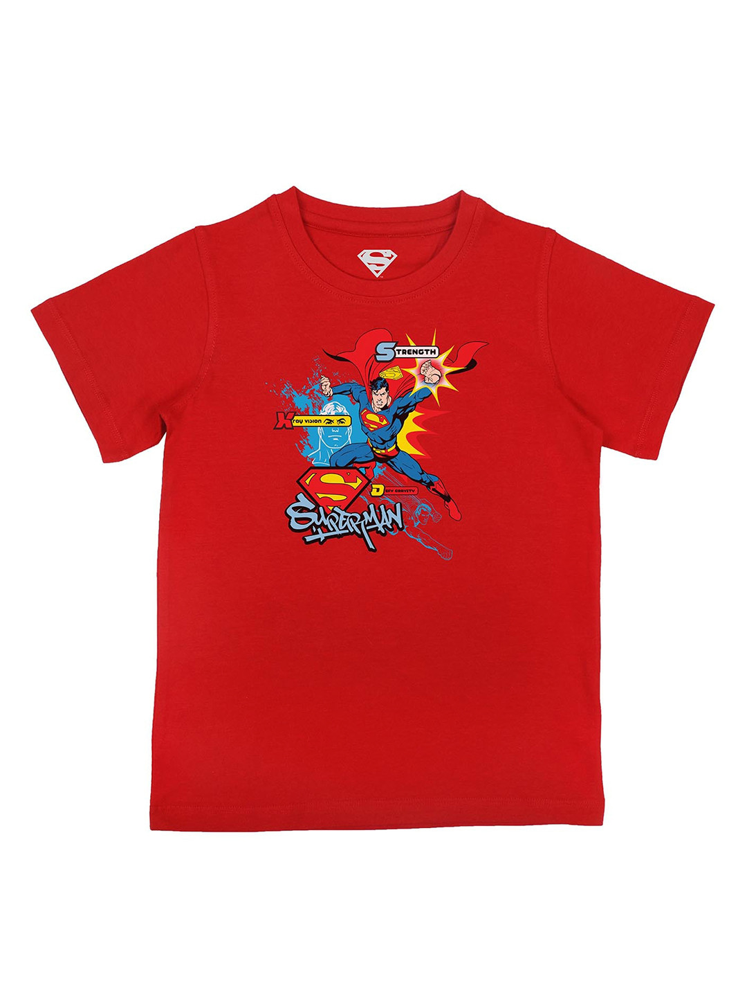 Superman Boys Red Superman Printed Round Neck Pure Cotton T-shirt