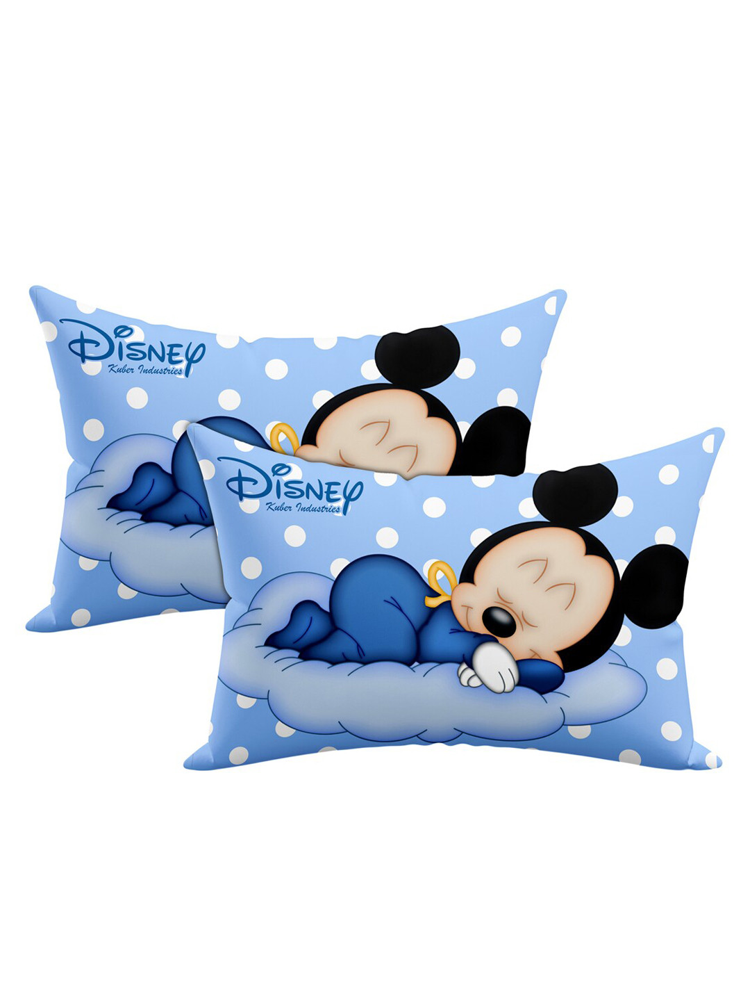 Kuber Industries Disney Blue Solid Cotton Set of 2 Medium Fibre Baby Pillow-1 x 30 x 45 cm
