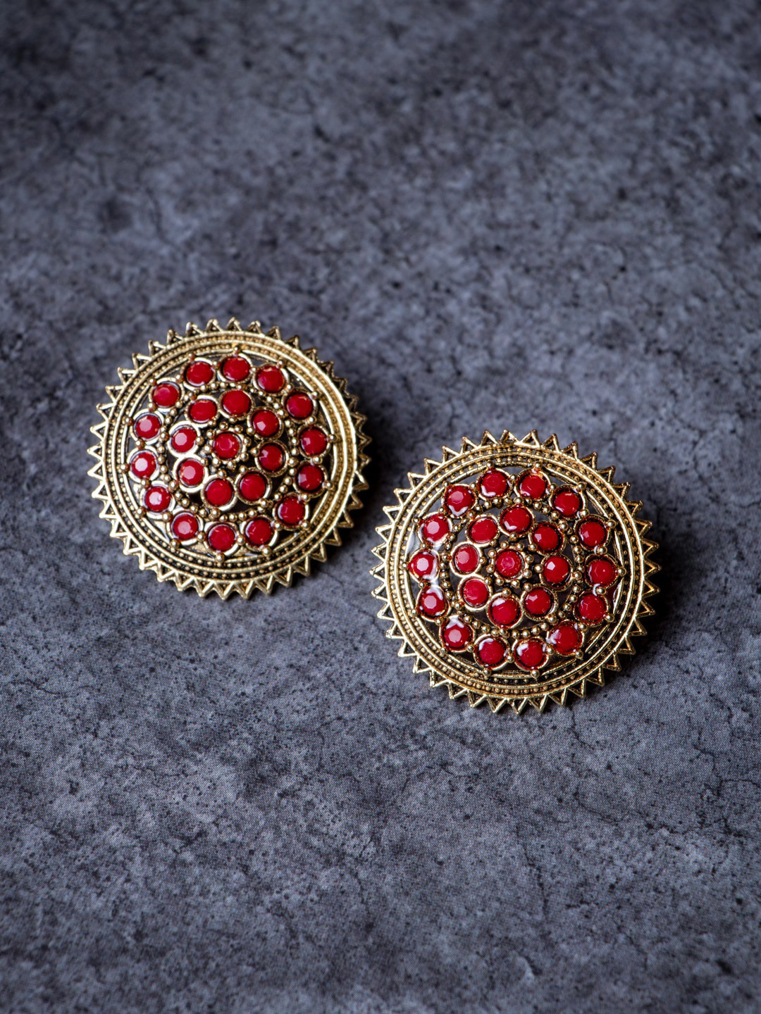 MORKANTH JEWELLERY Red Gold Plated Circular Artificial Beaded Handcrafted Studs Earrings